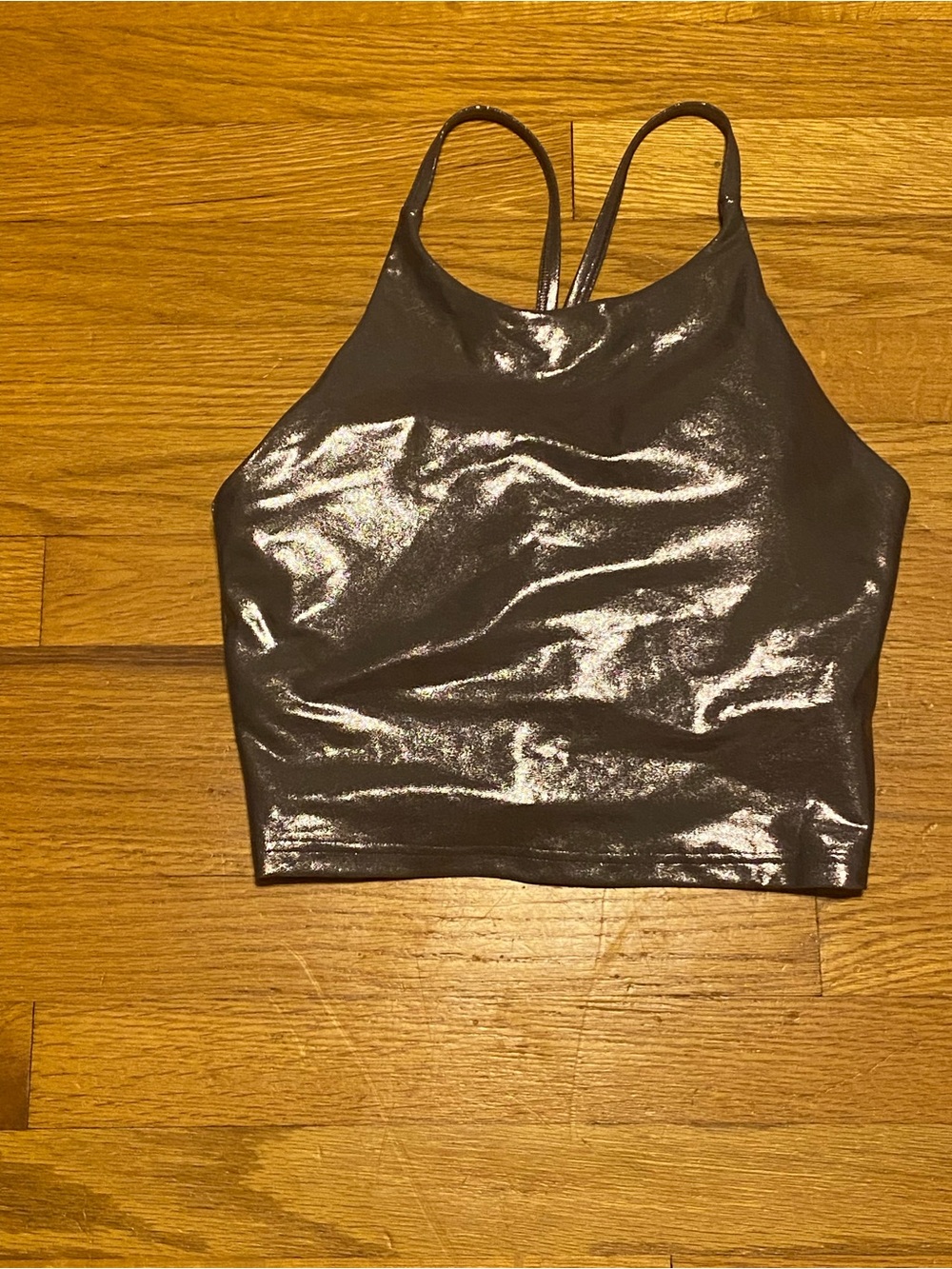 Old Navy Shiny Grey High-Neck Cropped Tank
